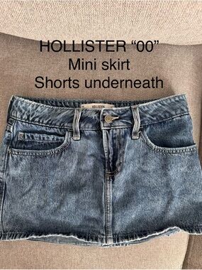 Hollister Faded Blue Denim Mini Skirt with Built-In Shorts